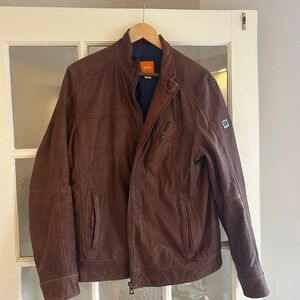 BOSS Men's Brown Leather Jacket Size 44